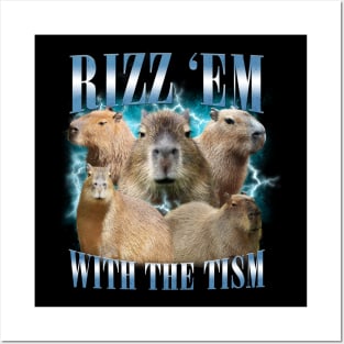 Rizz Em With The Tism Retro Funny Capybara Meme Posters and Art